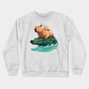 capybaras ride a crocodile Crewneck Sweatshirt